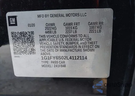 2020 Chevrolet Bolt Ev Fwd Lt из США, поврежденный, VIN 1G1FY6S02L4112114